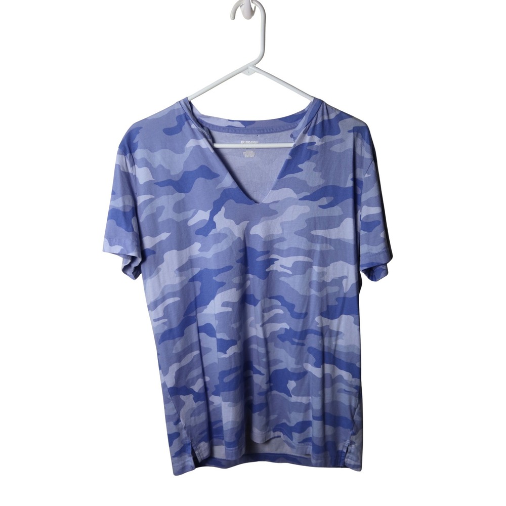 Victoria's Secret PINK Blue Camo V-Neck T-Shirt Size Medium Short Sleeve Top
